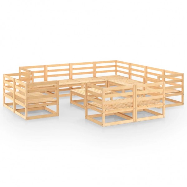 Juego de muebles de jardín 12 piezas madera maciza de pino