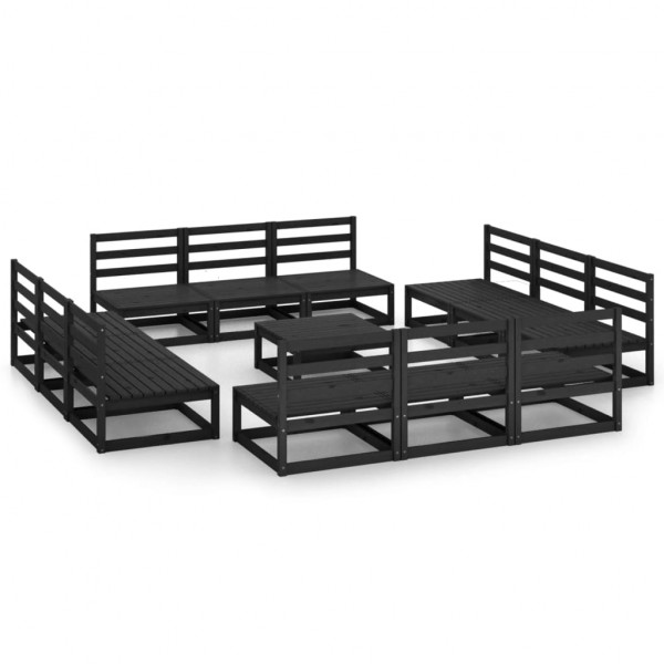 Juego de muebles de jardín 13 piezas negro madera madera pino