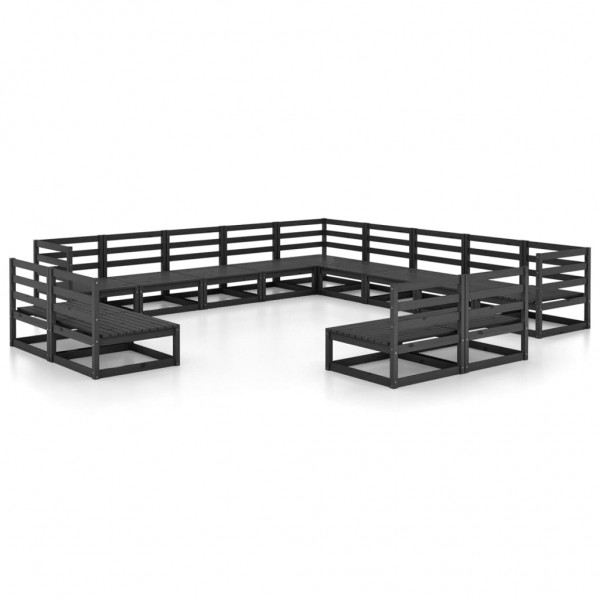 Juego de muebles de jardín 13 pzas madera maciza de pino negro