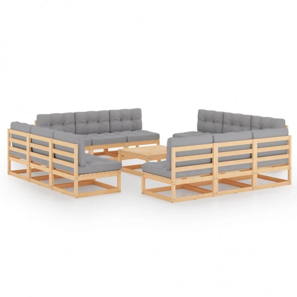 Juego de muebles de jardín 13 pzas y cojines madera pino maciza