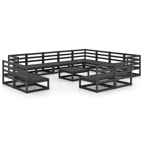 Juego de muebles de jardín 13 pzas y cojines negro madera pino