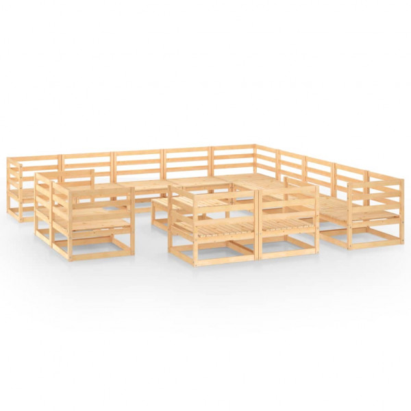 Juego de muebles de jardín 14 pzas y cojines madera pino maciza