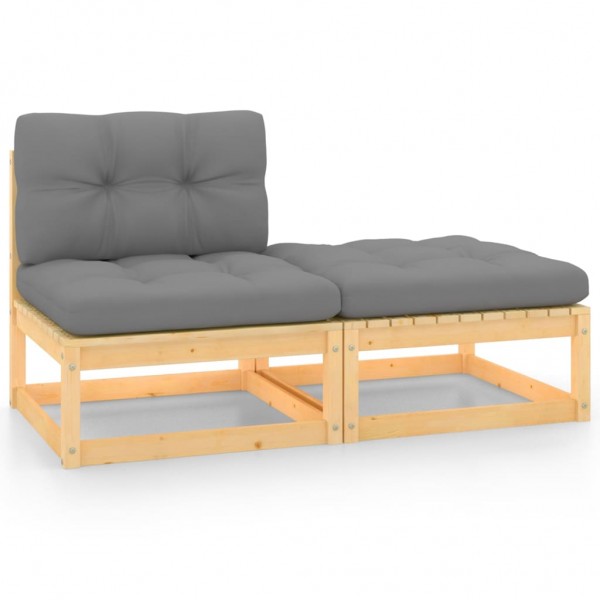Juego de muebles de jardín 2 pzas y cojines madera pino maciza
