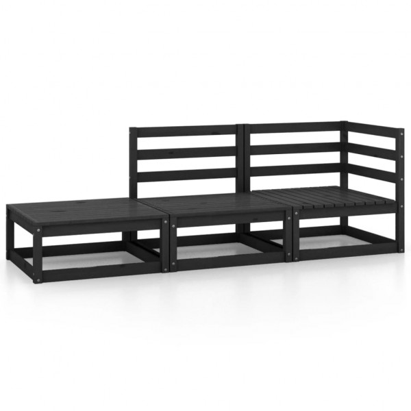 Juego de muebles de jardín 3 piezas negro madera maciza de pino