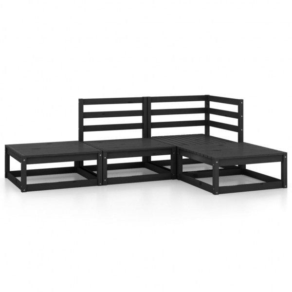 Juego de muebles de jardín 4 piezas negro madera maciza de pino