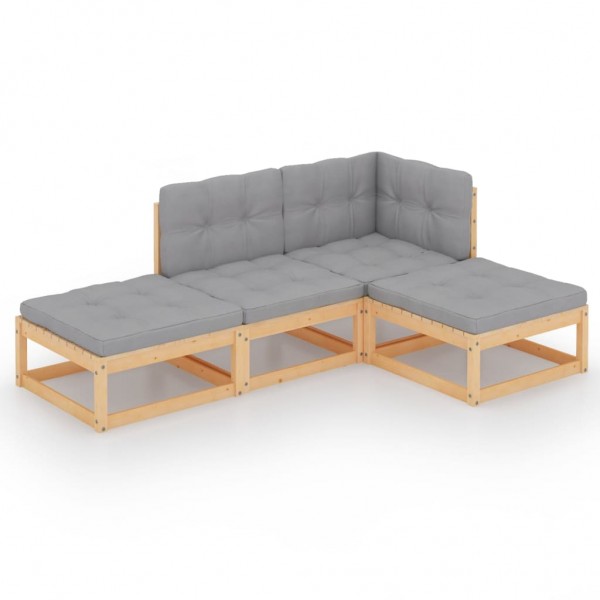 Juego de muebles de jardín 4 pzas y cojines madera pino maciza