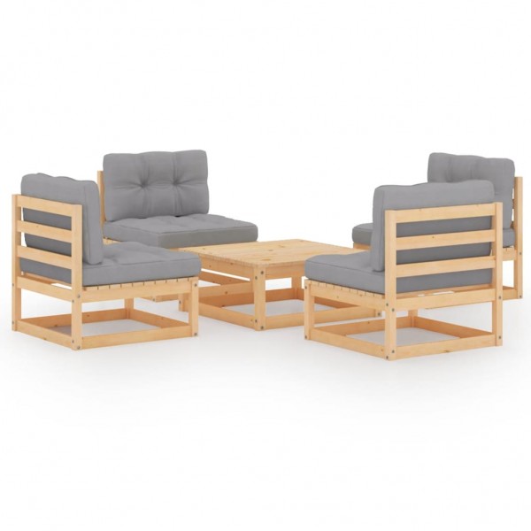 Juego de muebles de jardín 5 pzas y cojines madera maciza pino
