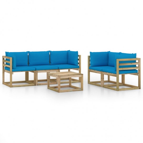 Juego de muebles de jardín 6 piezas con cojines azul claro