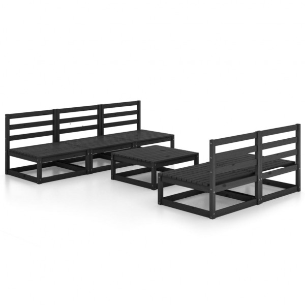 Juego de muebles de jardín 6 piezas negro madera maciza de pino