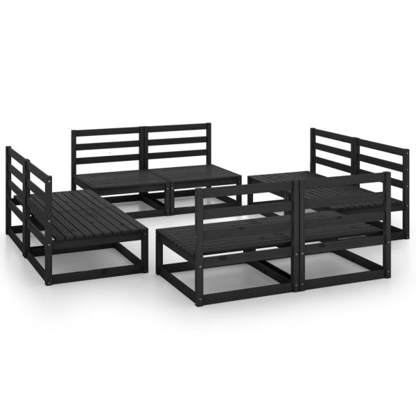 Juego de muebles de jardín 8 piezas negro madera maciza de pino
