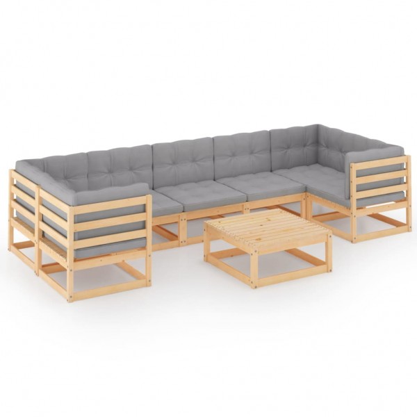 Juego de muebles de jardín 8 pzas y cojines madera maciza pino