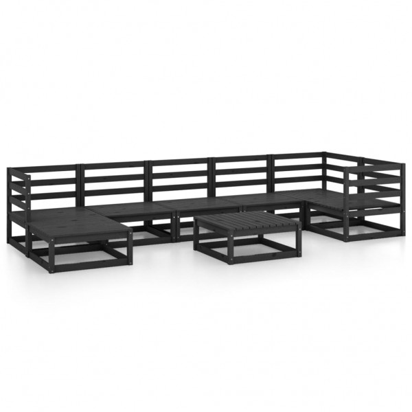 Juego de muebles de jardín 8 pzas y cojines negro madera pino