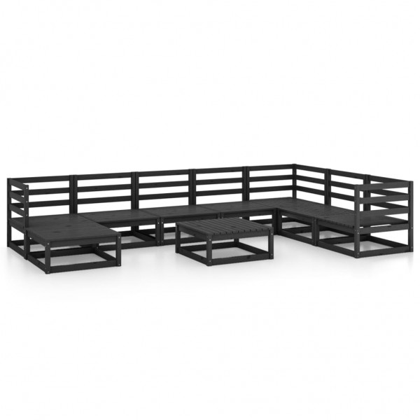 Juego de muebles de jardín 9 pzas y cojines negro madera pino