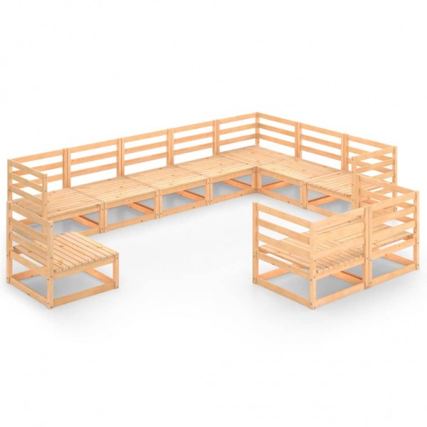 Juego de muebles de jardín de 10 piezas madera maciza de pino