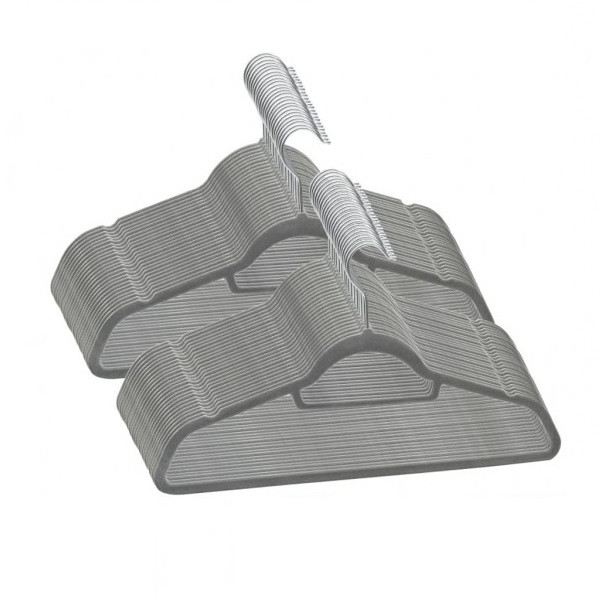 Juego de perchas de ropa 50 uds antideslizantes terciopelo gris