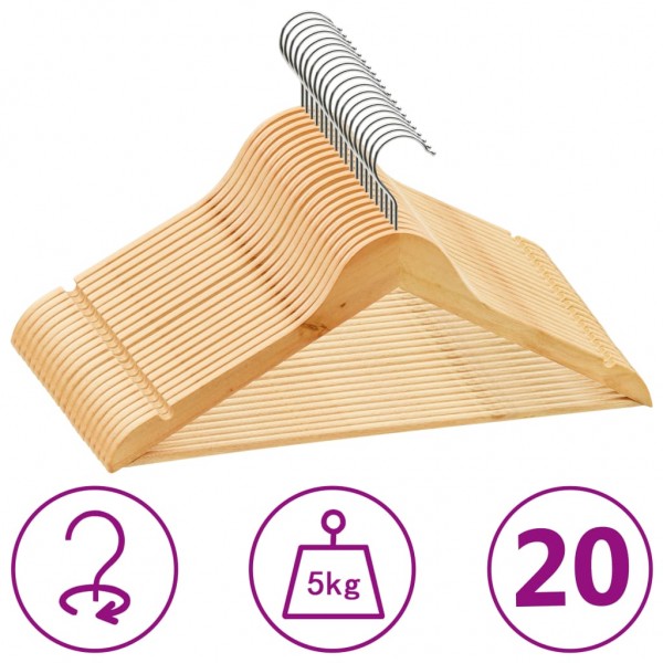 Juego de perchas para ropa 20 uds antideslizantes madera dura