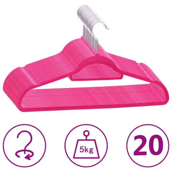 Juego de perchas ropa 20 uds antideslizantes terciopelo rosa