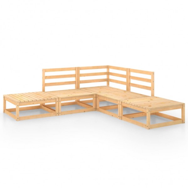 Juego de salón de jardín 5 piezas madera maciza de pino