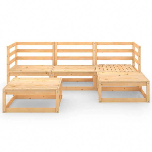 Juego de salón de jardín 5 piezas madera maciza pino
