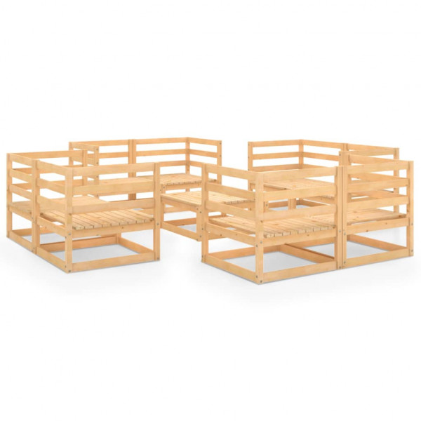 Juego de salón de jardín 9 piezas madera maciza de pino