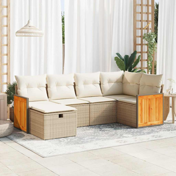 Juego de sofás jardín con cojines 6 pzas ratán sintético beige