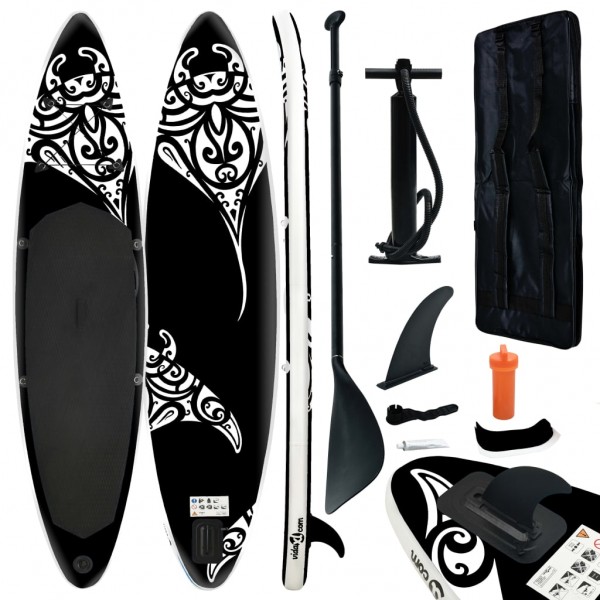 Juego de tabla de paddle surf hinchable negro 366x76x15 cm