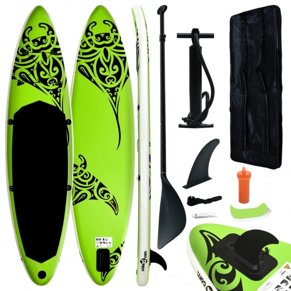 Juego de tabla de paddle surf hinchable verde 305x76x15 cm