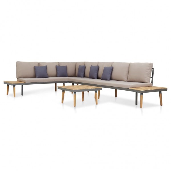 Juego muebles de jardín 7 plazas y cojines madera acacia marrón