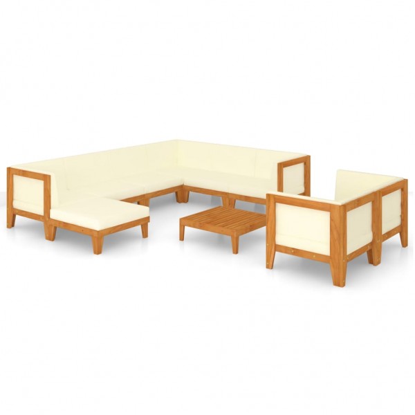 Juego muebles de jardín y cojines 10 pzas madera maciza acacia