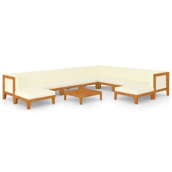 Juego muebles de jardín y cojines 11 pzas madera maciza acacia