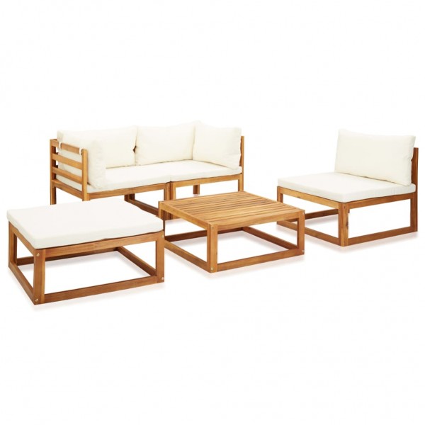Juego muebles de jardín y cojines 5 piezas madera maciza acacia