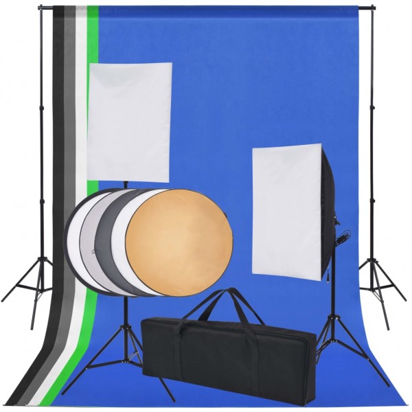 Kit de estudio con 5 telones de fondo de colores y 2 softboxes
