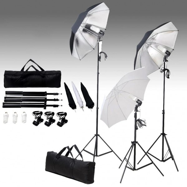 Kit de iluminación de estudio trípodes y sombrillas 24 vatios
