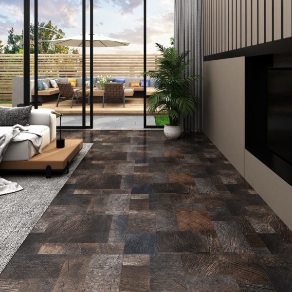 Lama de suelo PVC autoadhesiva marrón estructura madera 5.11 m²
