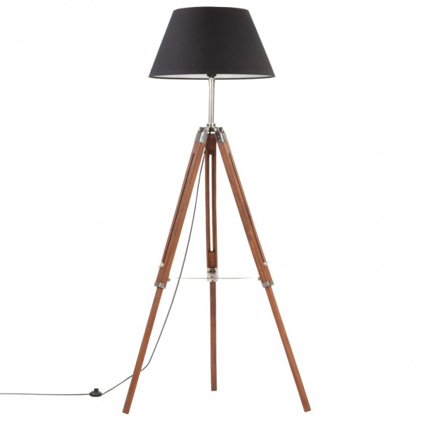 Lámpara de trípode madera maciza de teca marrón y negro 141 cm