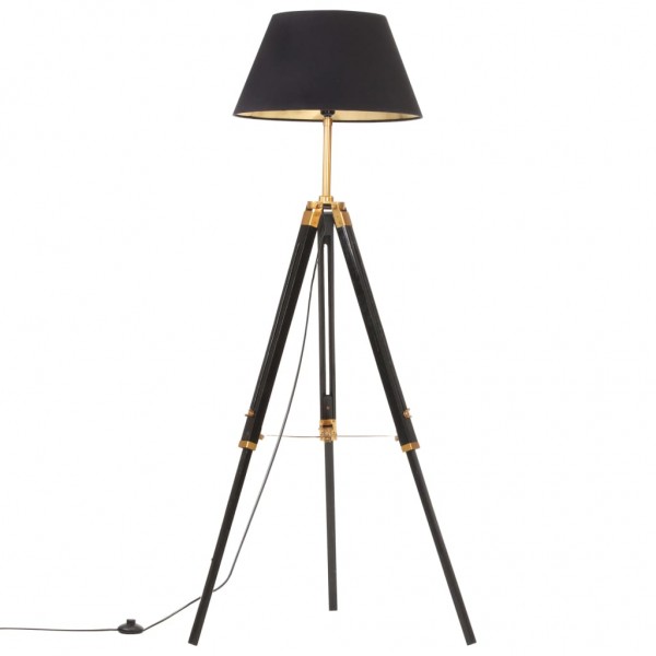 Lámpara de trípode madera maciza de teca negro y dorado 141 cm