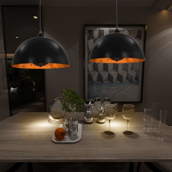 Lámparas de techo 2 uds semiesféricas negro y dorado 40 cm E27