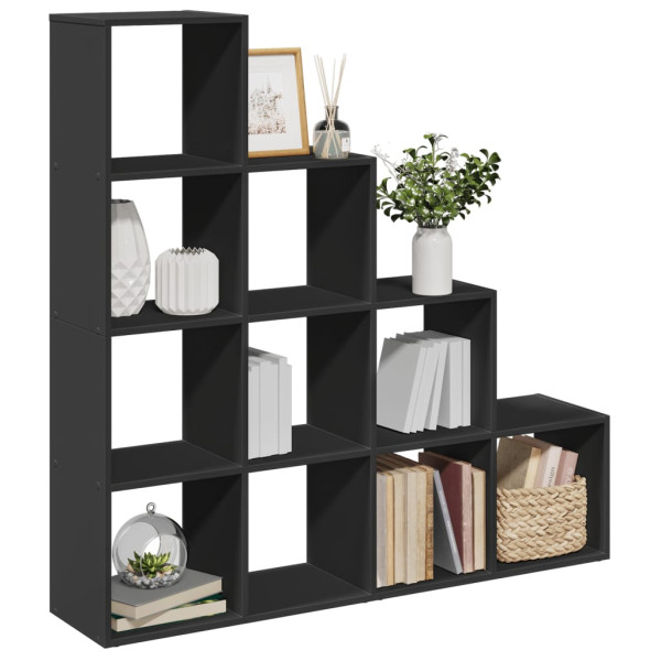 Librería divisora 4 niveles madera negra 131.5x29x131.5 cm