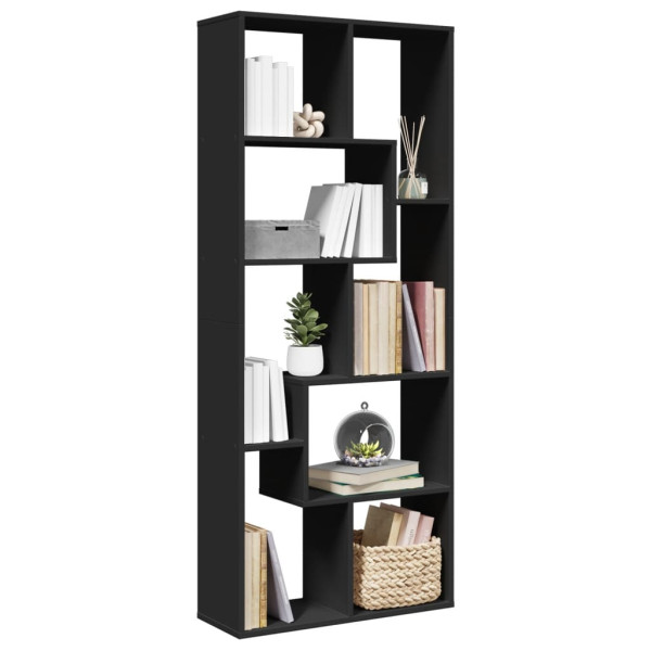 Librería divisora madera de ingeniería negra 67x25x161.5 cm
