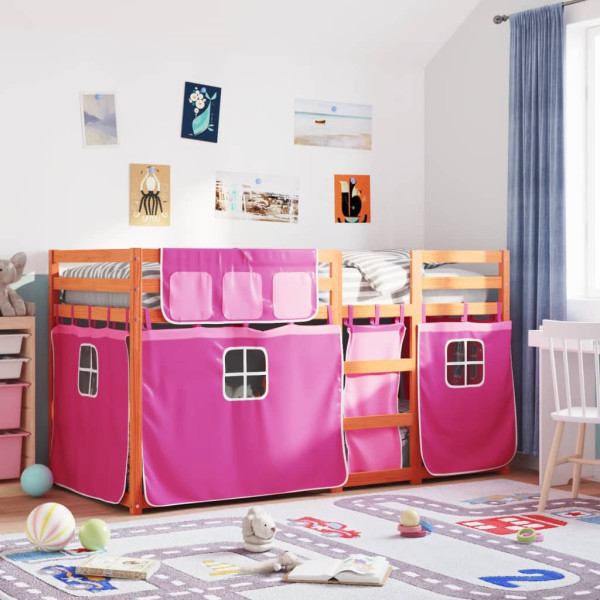 Litera con cortinas madera maciza de pino rosa 90x190 cm