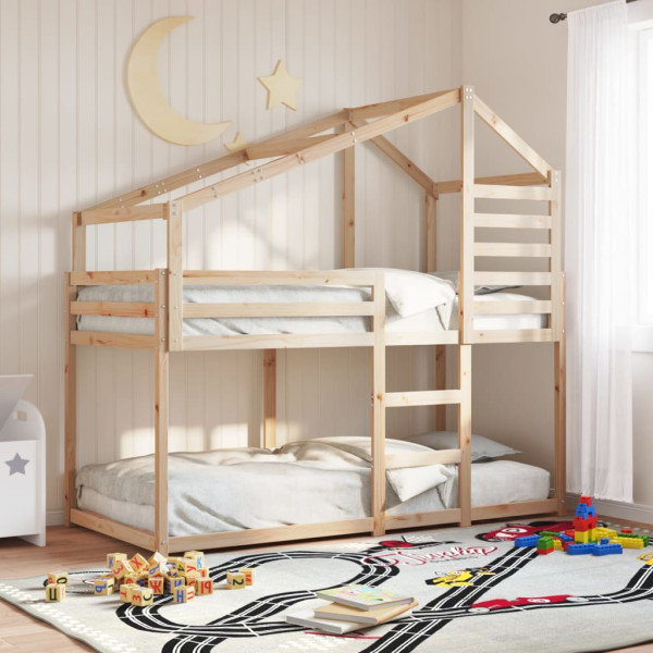 Litera con techo madera maciza de pino 90x190 cm