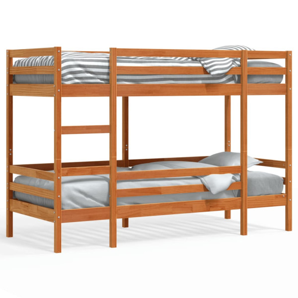 Litera de madera maciza de pino marrón cera 90x190 cm