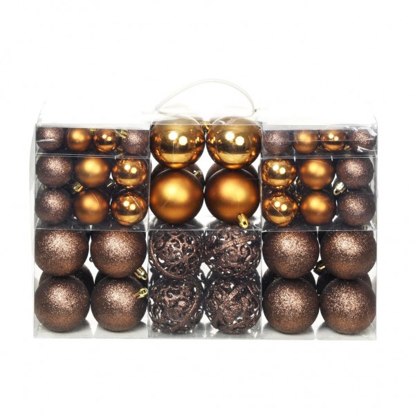 Lote de bolas de Navidad 100 uds marrón/bronce/dorado 3/4/6 cm