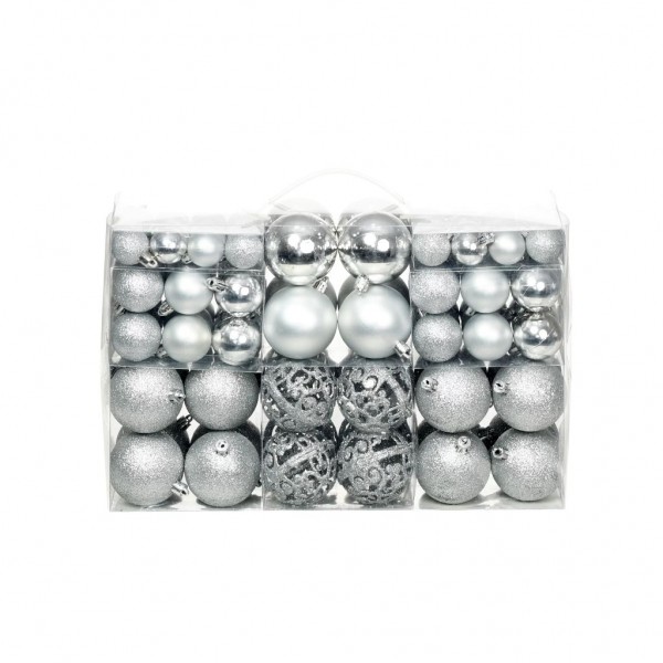 Lote de bolas de Navidad 100 unidades plateadas 3/4/6 cm