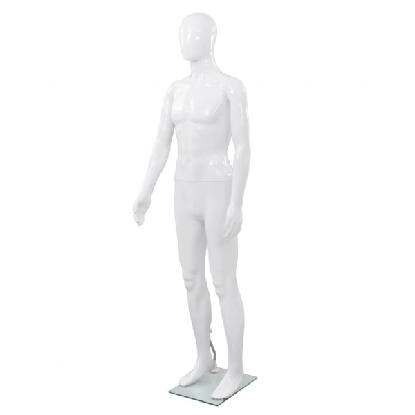 Maniquí de hombre completo base vidrio blanco brillante 185 cm