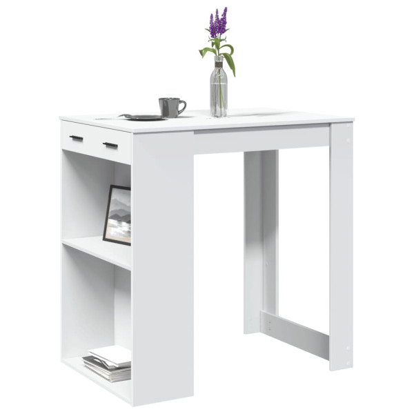 Mesa alta de bar madera ingeniería blanca 102x70x103.5 cm