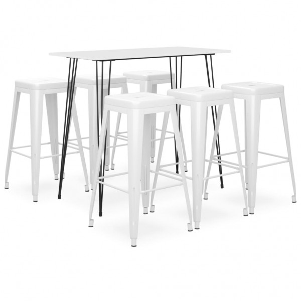 Mesa alta y taburetes de bar 7 piezas blanco
