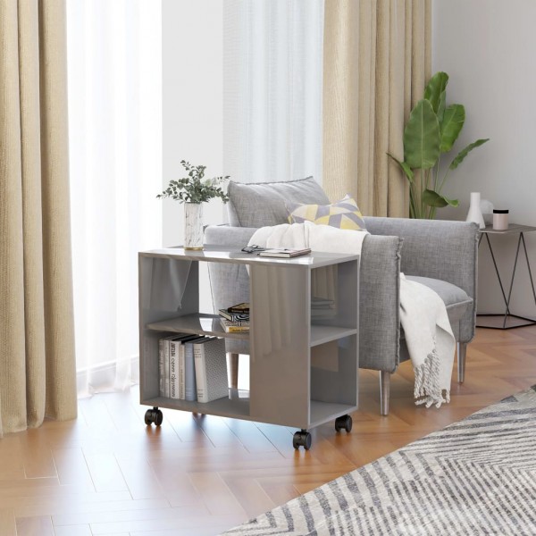 Mesa auxiliar madera contrachapada gris brillante 70x35x55 cm