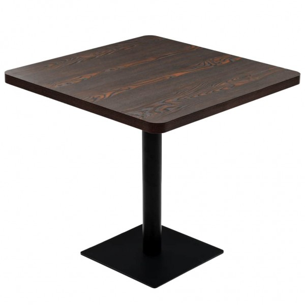 Mesa bar bistró MDF y acero cuadrada fresno oscuro 80x80x75 cm