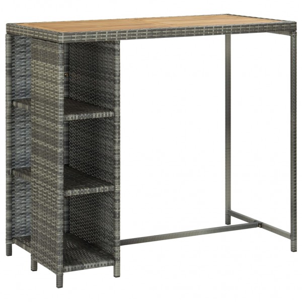 Mesa bar estante almacenaje 120x60x110 cm ratán sintético gris